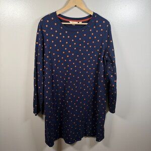 Boden Metalic Polka Dot Sweatshirt Dress Size 16/18 Navy Blue Preppy Casual